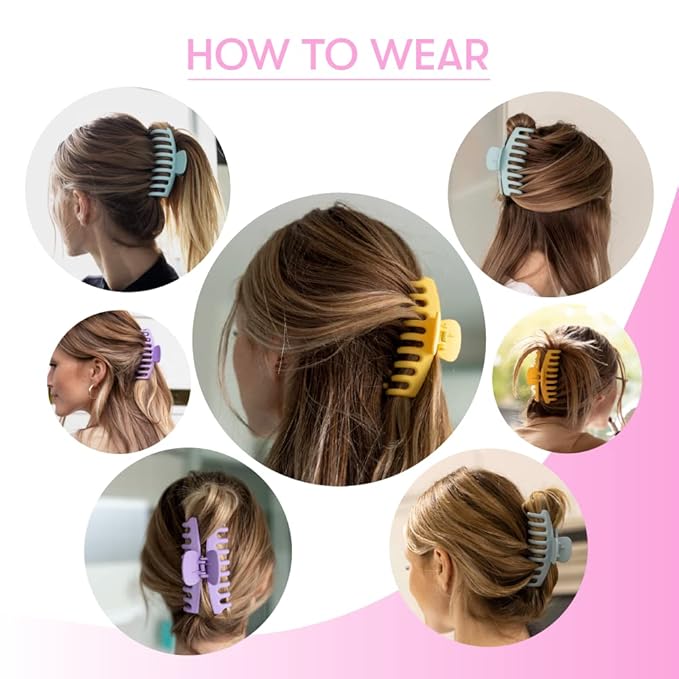 FRAMAR Large Claw Clips For Thick Hair – Large Hair Clip For Thick Hair, Big Hair Clips For Women, Hair Claws Clips For Women, Pastel Hair Clips, Pastel Claw Clip - 4 Pack Non Slip Matte Finish