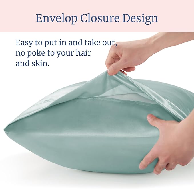 BEDELITE Satin Pillowcase for Hair and Skin, Super Soft and Cooling Similar to Silk Pillow Cases 2 Pack with Envelope Closure, Gift for Women Men(13"x18" Toddler Size, Haze Blue)