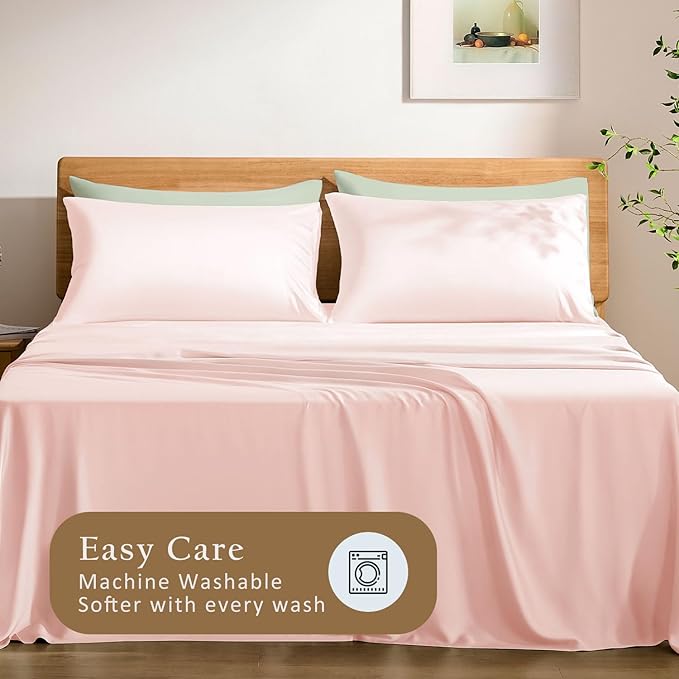 TOSMO Luxury Pillow Case Set of 2 - Cooling Viscose Derived from Bamboo - Oeko-TEX, Breathabl Silky Soft Pillow Cases with Envelope Closure (Standard / 20x26, Pale Pink)