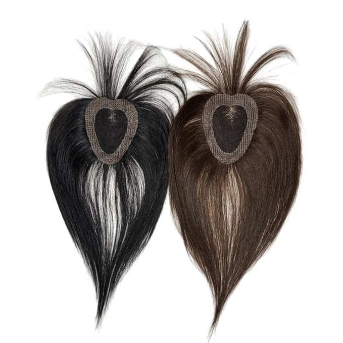 Anemone No Clips Human Hair Topper Piece Fringe Bangs for Women Wrap-Around Magic Paste with Invisible Lace for Natural Hair Loss Coverage (Dark Brown Lace French Bangs)