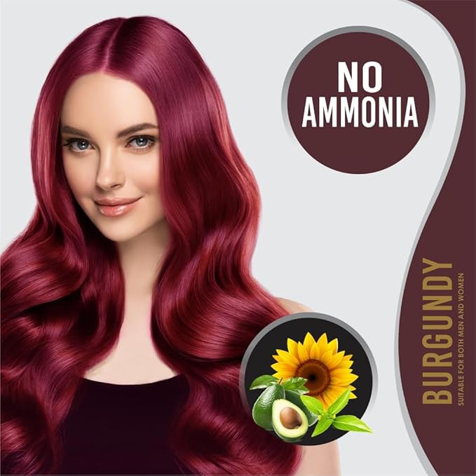 Creme Hair Color Permanent Hair Dye Color - With Improved Creme Formula for Gray Coverage Ammonia Free Hair Color Dye for Rich Bright Long lasting (Burgundy, 3.04 Fl Oz) - Pack Of 2