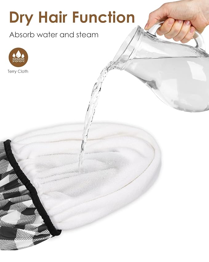 Auban Shower Cap, Shower Cap for Women Terry Cloth Lined EVA Exterior Reusable Double Layer Waterproof, Large Bath Hair Cap, Hotel Travel Essentials Accessories Cleaning Supplies (Checked)