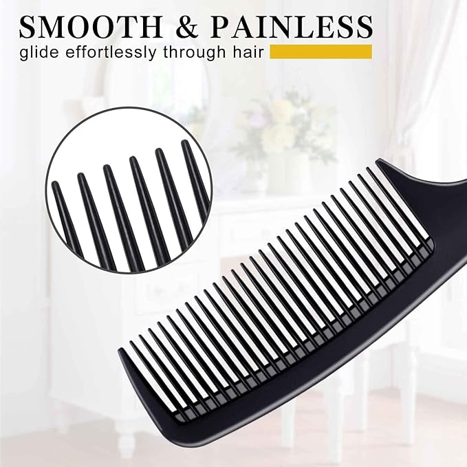 4 Pieces Combs for Women and Man, Premium Black Carbon Fiber Hair Comb Set for Teasing and Parting, Professional Combs for Hair Stylist, Fine and Wide Tooth Styling Comb for All Hair Types
