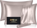 Silk Pillow Cases 2 Pack, Mulberry Silk Pillowcases Standard Set of 2, Smooth, Anti Acne, Both Sides Natural Silk Satin Pillow Cases for Sleeping Women 2 Pack with Zipper, Taupe