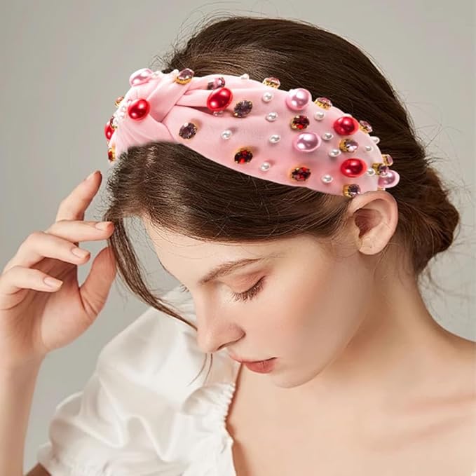 Pearl Headbands for Women,Non-slip Hair Accessories Wide Hair Band with Pearl Accessories Rhinestone for Valentine's Day Gift,Birthday,Party