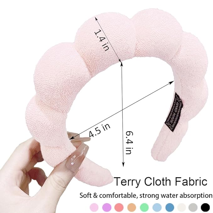 Spa Headbands for Washing Face or Makeup, Sponge Bubble Skincare Headbands, Puffy Terry Cloth Hairband for Women, Skin Care Makeup Headwear Hair Accessories for Girls (Beige)
