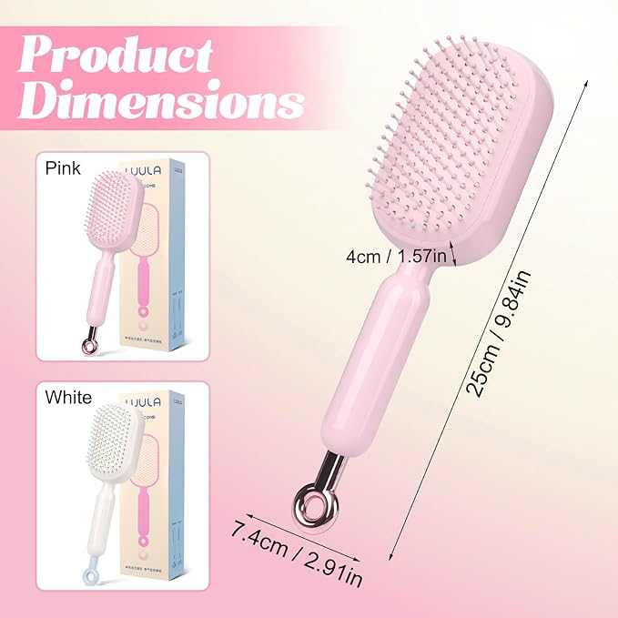 Self Cleaning Hair Brush, Retractable Hair Brush, Massage Comb With Retractable Bristles,Ergonomic Handle Hair Comb,One-pull Clean Anti Static Brushs, Hairs Styling Tools for All Hairs Types (Pink)