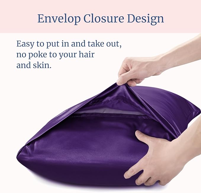 BEDELITE Satin Pillowcase for Hair and Skin, Super Soft Similar to Silk Pillow Cases 4 Pack with Envelope Closure, Cooling Pillowcases for Women Men (20"x36" King Size, Plum Purple)