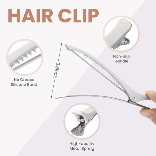 12PCS Hair Clips for Styling - No Crease Hair Clips for Women - Non Slip Duck Billed Hair Roller Clips with Silicone Band - Salon Hair Sectioning Clips White