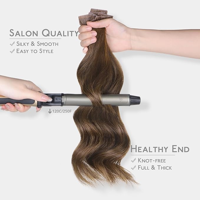 WENNALIFE Invisi Edge & Classic Tape in Hair Extensions Human Hair, 18 Inch 100g 40pcs(20pcs Invisi Edge & 20pcs Classic) Cool Ash Brown Invisible Luxury Remy Hair Natural Seamless Injected Tape Ins
