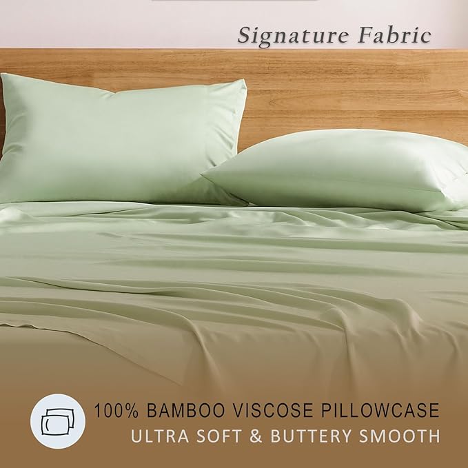 TOSMO Luxury Pillow Case Set of 2 - Cooling Viscose Derived from Bamboo, Oeko-TEX, Breathabl Silky Soft Pillow Cases with Envelope Closure (King / 20x40, Light Green)