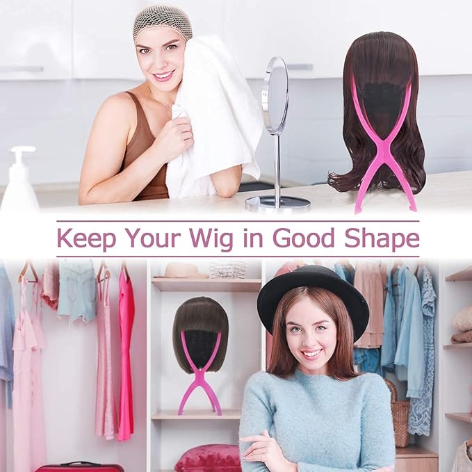Dreamlover Short Wig Stands, Portable Collapsible Wig Dryer for Travel, Hot Pink, 2 Packs
