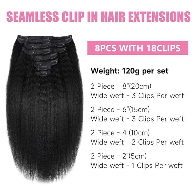 Seamless Clip In Hair Extensions Human Hair Invisible Pu Skin Weft Kinky Straight Seamless Clip Ins For Black Women Real Human Hair Extensions 8pcs With 18clips Per Set 120g (12inch,Natural Black)