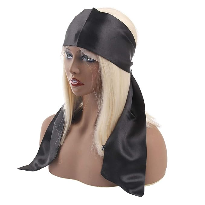 XTREND Satin Edge Scarves for Wigs Silk Headbands Soft Edge Scarf to Lay Edges for Black Women Keep Wig Secured Satin Headband for Yoga, Makeup, Facial, Sport (1 pc, Black#)