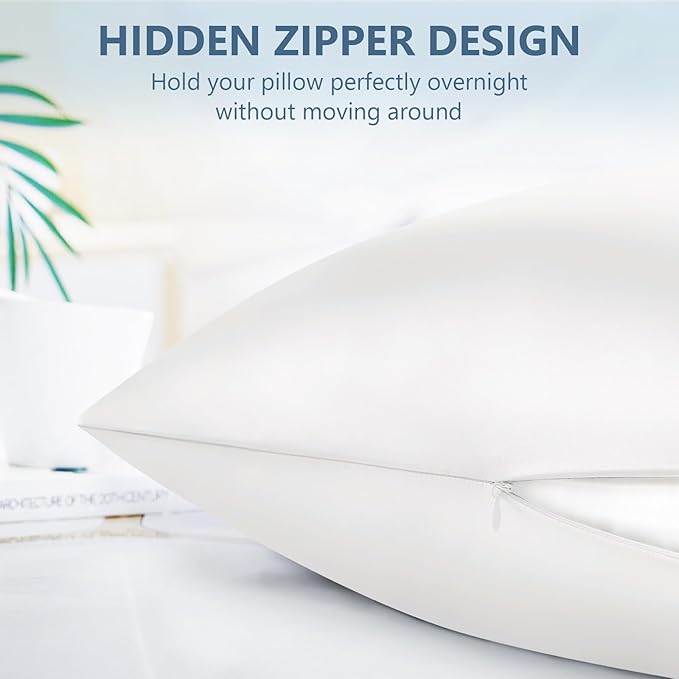 Silk Pillow Cases 2 Pack King Size Mulberry Silk Pillowcase Set of 2 for Hair & Skin 36 x 20 Inches 22 Momme Grade 6A Silk Soft Breathable Cooling with Hidden Zipper, White