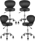 Set of 4 PVC Faux Leather Rolling Swivel Salon Stool Chair with Wheel Back Lumbar Support Seat Height 22 in Diameter 15 Inch Adjustable Hydraulic Chair for Office Massage Facial Spa 4 Pack