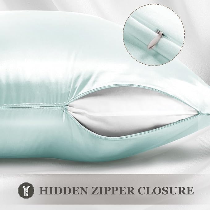 Adubor 100% Silk Pillowcase - Mulberry Silk Pillow Cases, 23 Momme 6A Grade Fibers, Silk Pillow Case for Hair and Skin Health, with Hidden Zipper (King 20''×36'', Light Green, 1PC)