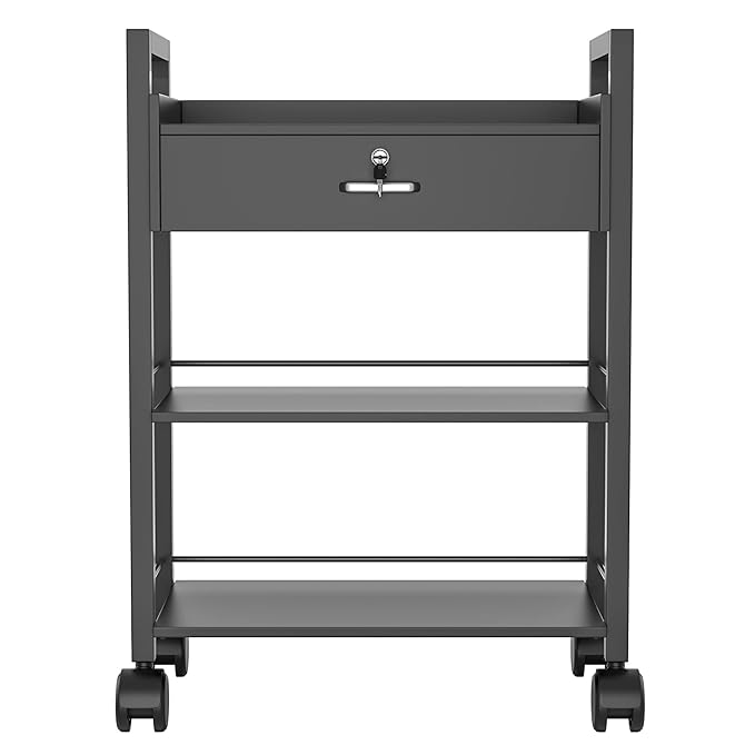 Salon Beauty Cabinet Cart Trolley 2-Layer Rolling Storage Drawer Organizer Wheels Lockable Tool Salon Station Barber Stylist Equipment Makeup Spa Cart (Black-3 Layer)