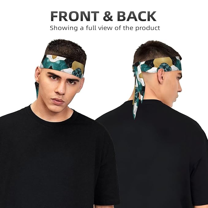 Boys Girls Cool Sports Sweat Band Head Decor for Running Athletic Spa, Long Multipurpose Abstract Watercolor Painting Gold Blue Turquoise Black White Gray Marble Head Ribbon Headdress