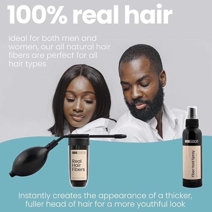 Hair Illusion Combo Kit - Hold Spray, 38g Hair Fiber Bottle, Applicator & Hairline Optimizer (Black)