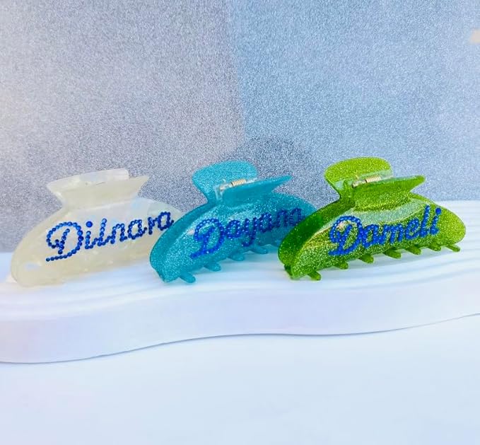 Personalized Hair Claw Clips with Rhinestones - Custom Cute Bridal Claw for Classy Occasions (Pearl White)
