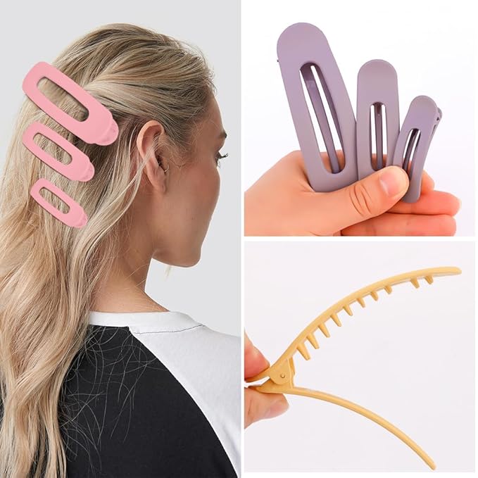 Ahoney 12 Pack Alligator & Banana Flat Hair Clips for Thin & Thick Hair - 3 Sizes Lay Down Claw Clips - Morandi