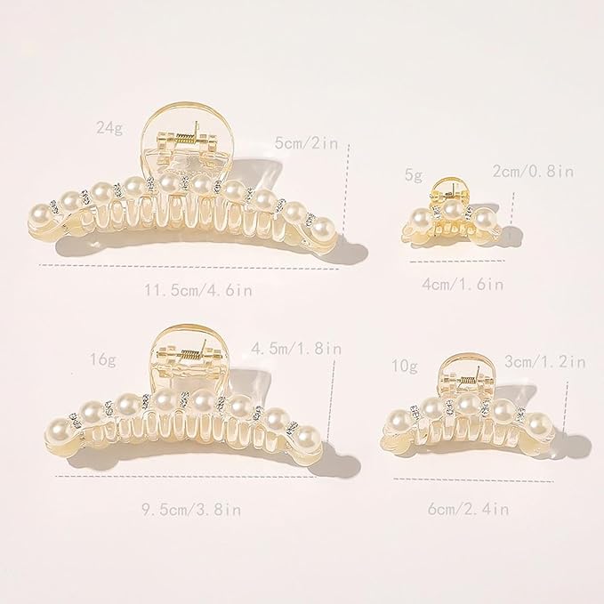 Hair Clips for Women & Girls, Strong Hold Non Slip Hair Barrettes, Elegant Pearl Crystal Rhinestone Hair Claw Clips, Party Wedding Hair Accessories Christmas Gift for Wife Thick Thin Hair (4 PCS)