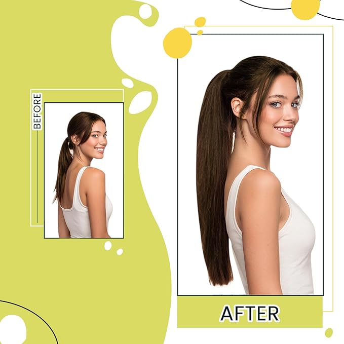 RUNATURE Real Human Hair Ponytail Extension, Medium Brown Ponytail Extension Human Hair, Wrap Around, Clip in Ponytail Hair Extensions Long Straight Hair Add Length, 20 Inch 80g #4 Medium Brown