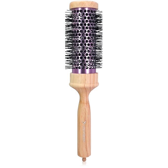 SUNBIRD Round Brush for Blow Drying - Wood Handle Professional Blowout Brush with Aluminium Ceramic Ionic Thermal Barrel for Smooth Hair, Volume & Heat Wave Curly Styling (Outer Diameter2.4Inch)