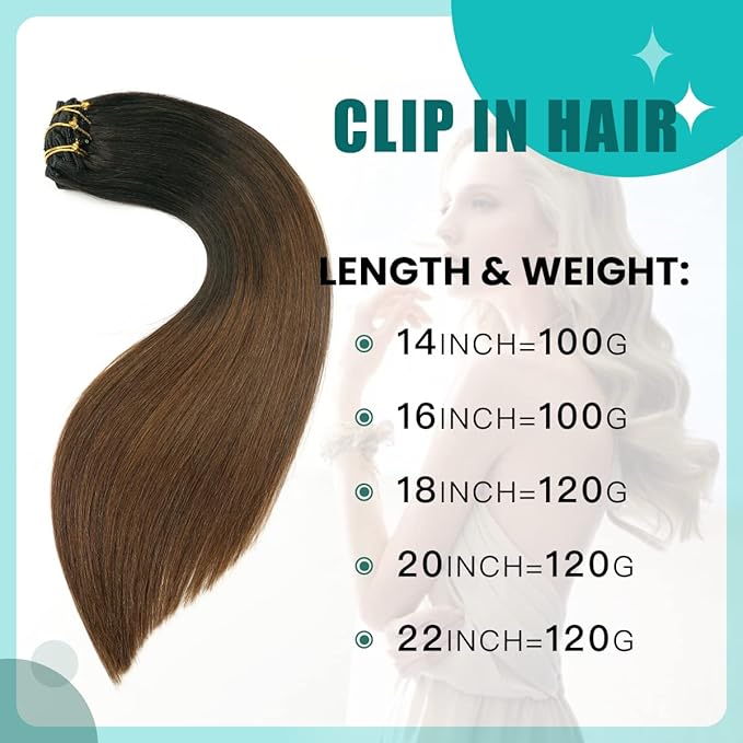 SURNEL Hair Extensions Clip Ins Balayage Natural Black to Chocolate Brown Clip in Hair Extensions 22 Inch 6pcs 120g(#1BT4,22'')