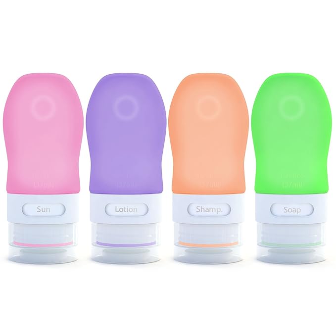 Dot&Dot Travel Bottles, White/Blue/Green/Purple, 1.25 oz, Set of 4