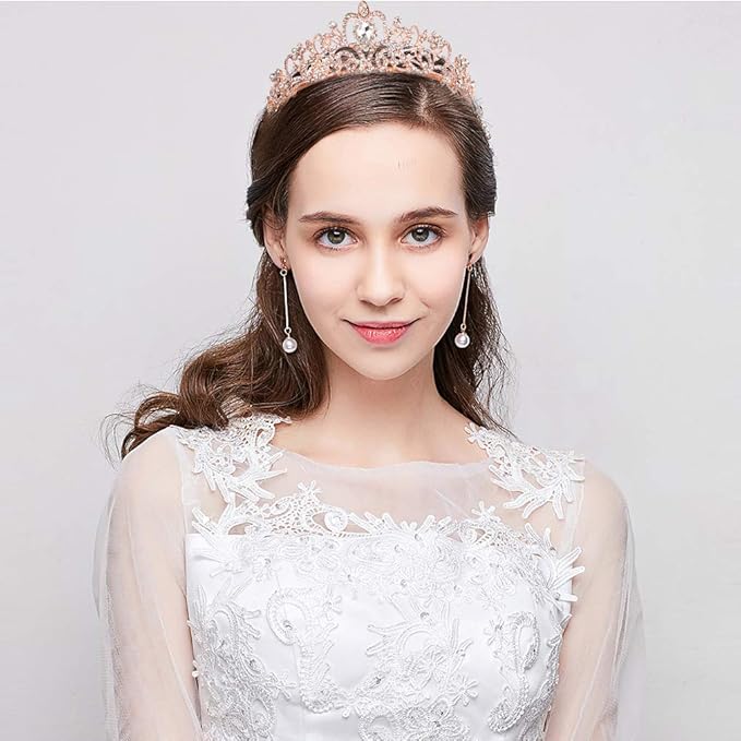 Didder Rose Gold Crystal Tiara Crown Headband Princess Elegant Crown with combs for Women Girls Bridal Wedding Prom Birthday Party