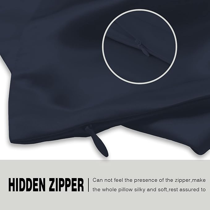 Natural Mulberry Silk Pillowcase for Hair and Skin Pillow Case with Hidden Zipper Soft Breathable Smooth Cooling Covers Sleeping(Navy Blue,Standard,1Pcs)