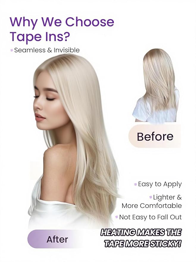 LaaVoo Tape in Hair Extensions Human Hair Platinum Blonde Hair Extensions Tape in Real Hair Tape on Extension Soft Straight Hair 100g 40pcs 20inch
