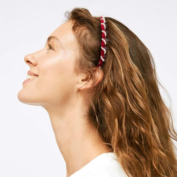 Vintage High Cranium Artificial Pearl Hairband, New Elegant Braided Pearls Headbands with Teeth for Women, Anti-slip Decorative Hair Bands Fashion Hair Accessories Gifts (Brown+Black, One Size)