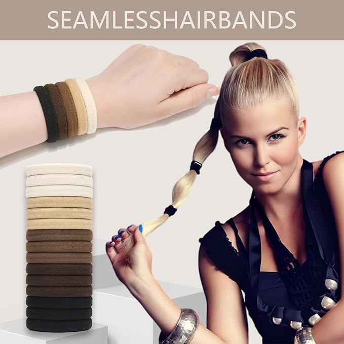 Hair Ties for women 4 popular styles Hair Elastics (15pcs No Damage Hair Ties 50pcs High Elastic Ties 15pcs Ponytail Holders 12 Satin Scrunchies) Pain-free No Crease multiple colors for all hair types