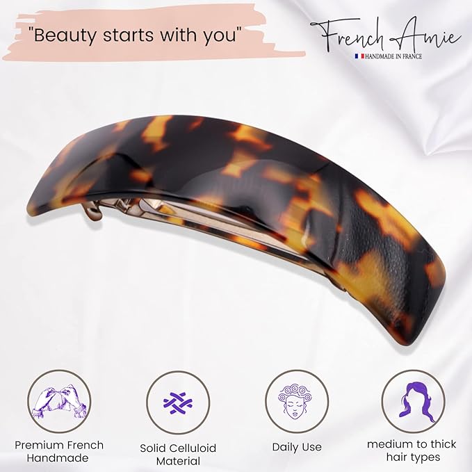 French Amie Curved Tokyo Large 3 ¾” Handmade Celluloid Automatic Volume Hair Clip Barrette (Tokyo)