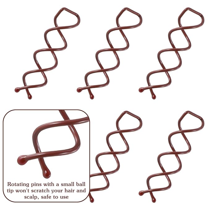 30 Pcs Spiral Hair Pins, Spin Pins for Hair, Alloy Spiral Bobby Pins, Bun Twist Spiral Hair Pins with Non-scratch Rounded Tips for Women Bun Hair Style (Brown)