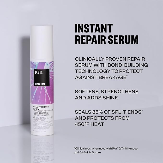 IGK Bond-Building Repair Set | ANTISOCIAL Bond-Building Dry Hair Mask + CASH IN Instant Repair Serum | Repair + Protect + Soften | Vegan + Cruelty Free
