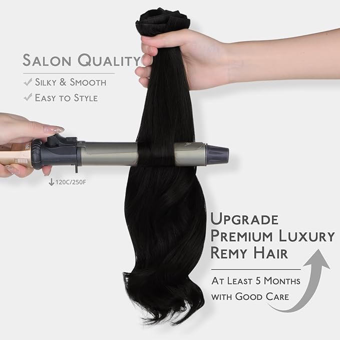 WENNALIFE Invisi Edge Clip in Hair Extensions Real Human Hair, 24 Inch 160g 7pcs Jet Black Seamless Clip in Extensions Remy Hair Clip Ins Invisible PU Skin Weft Straight Extensiones De Cabello Hmano