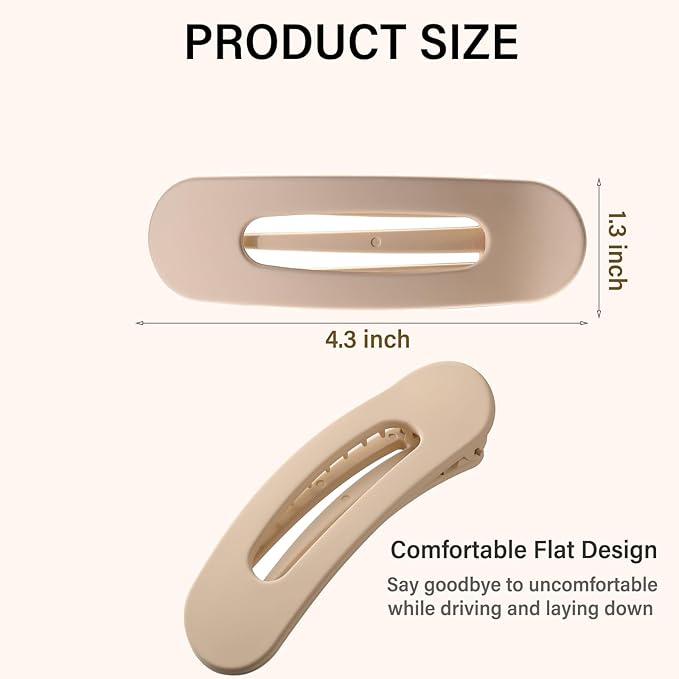 6 PCS Flat Claw Clips, Large Lay Flat Hair Clips for Women Girls, Strong Hold Non-slip Hair Claws for Thick Thin Hair (Matte 5)