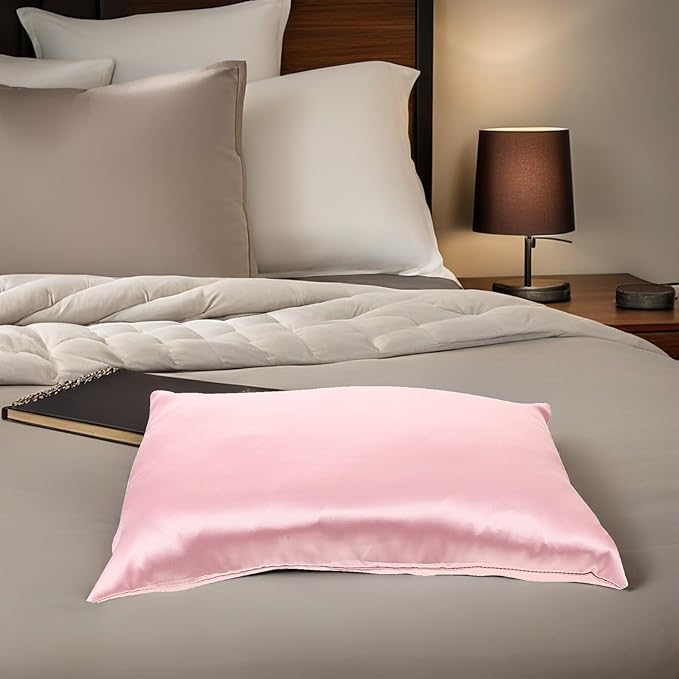 TOYANDONA 2pcs High-Density Faux Silk Pillowcase with Hidden Zipper Soft Smooth Travel and Home Pillow Cover for Hair Protection and Skin Care Lightweight Pink