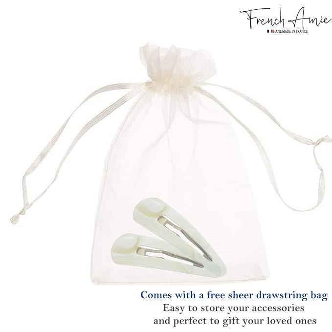 French Amie Clic Clac Ivory Large 2 3/4" Cellulose Handmade in France Set of 2 Snap Hair Pin Clips for Women and Girls