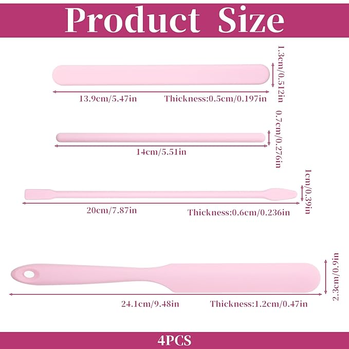 4 PCS Non-Stick Wax Spatulas Set, Silicone Wax Applicator Different Sizes Scrapers Reusable Silicone Stirring Stick For Home Salon Body Use (Pink)