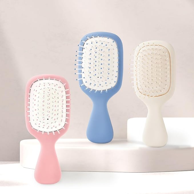 Mini Hair Bursh for Women Men and Kids, Protable Travel Size Hair Brush for Pockets Purses, Mini Detangler Brush for All Hair Types, Small Paddle Brush for Detangling (1 Pack-Pink)