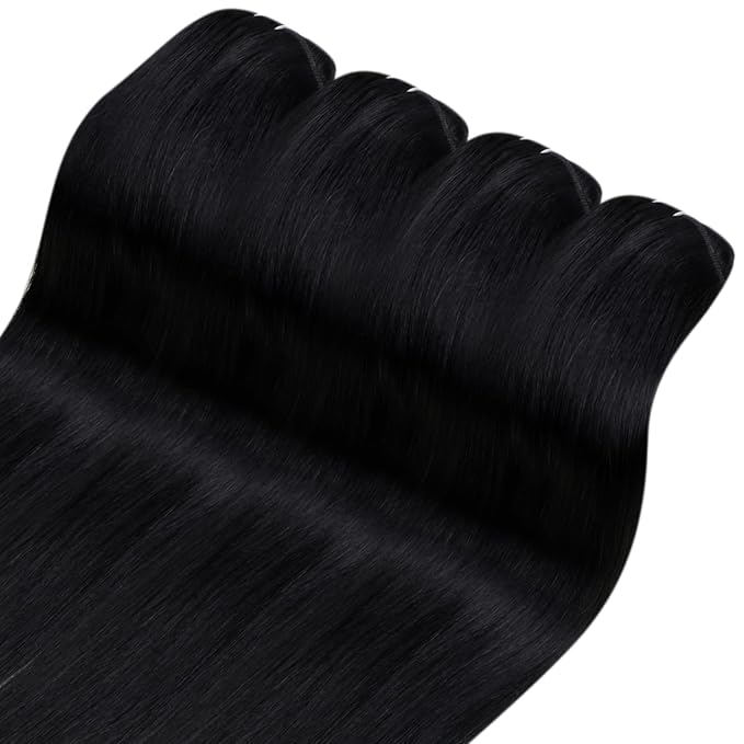 YoungSee 135G Clip in Human Hair Extensions Straight Hair Extensions Clip ins Jet Black Clip on Human Hair Extension Real Human Hair for Full Head 18Inch 7Pcs
