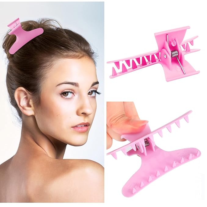 Ondder 12 Pack PInk Butterfly Hair Clamps Clips Hair Claw Clips Pro Salon Clip for Styling, Sectioning, Cutting, Coloring Hair Clips Hairdressing Salon Tool Hair Accessories for Women Girls