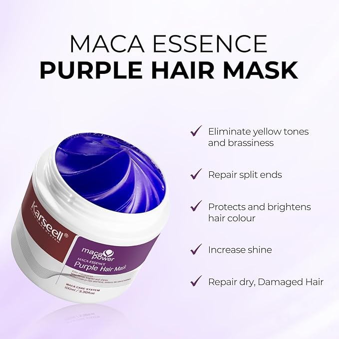 Karseell 3.38floz 100ml Purple Hair Mask Professional Neutralizes Brass & Yellow Tones For Blonde Silver Gray Highlighted Hair