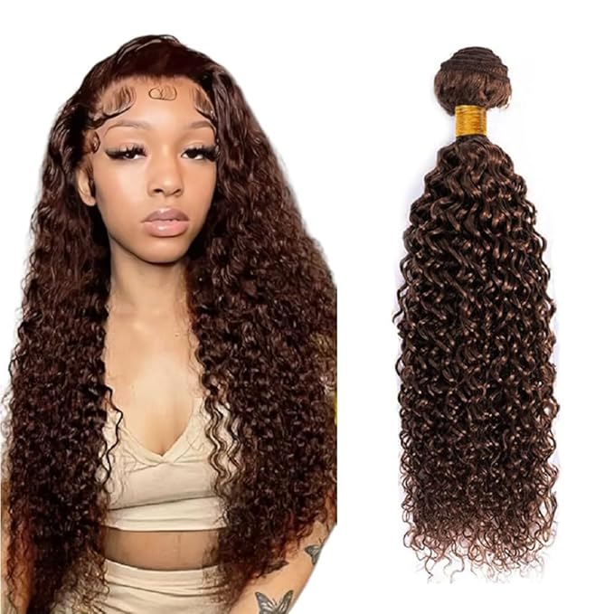 Color 4 Bundles Human Hair Brown Kinky Curly Bundles Brazilian Virgin Soft and Silky Remy Hair Single Bundle 22 Inch Double Weft Chocolate Brown Kinky Curly Bundle 100g