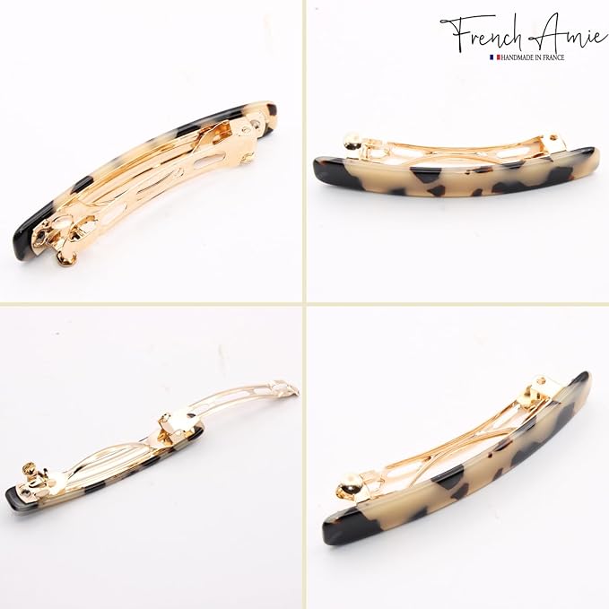 French Amie Small 2 1/4 inch Celluloid Handmade Hair Barrette No Slip Grip Durable Styling Women Hair Accessories Hair Clip for Girls, Made in France(White Tokyo)